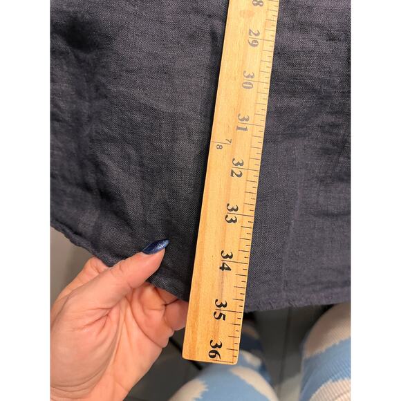 Lina Tomei Navy Blue Linen Short Sleeve Embellished Shift Dress Pockets - Picture 8 of 9